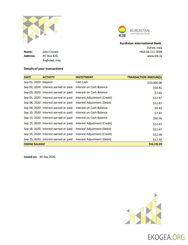 Modèle de justificatif de domicile de la Banque internationale du Kurdistan d'Irak au format Excel et PDF